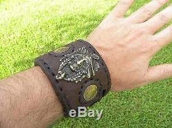 Chief Indian coin Men cuff bracelet Bison leather nice gift motorcycle biker