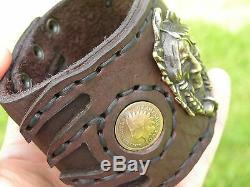 Chief Indian coin Men cuff bracelet Bison leather nice gift motorcycle biker