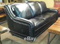 Chisolm Bison Black 100% Hand Cut Top Grain Leather Sofa Made in the USA