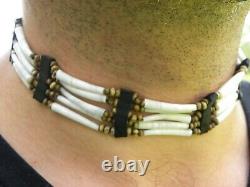 Choker necklace genuine good luck dentalium shells bones Bison leather costume