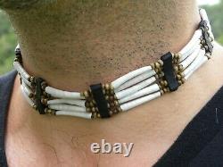 Choker necklace genuine good luck dentalium shells bones Bison leather costume