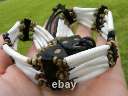 Choker necklace genuine good luck dentalium shells bones Bison leather costume