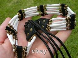 Choker necklace genuine good luck dentalium shells bones Bison leather costume