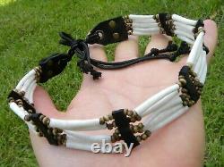 Choker necklace genuine good luck dentalium shells bones Bison leather costume