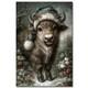 Christmas Bison Art Print, Snowy Rose Portrait Poster, Rustic Holiday Decor