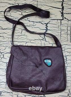 Colorado Breezy Mountain Bison Soft Brown Leather Bag Purse Handmade Stone Inlay