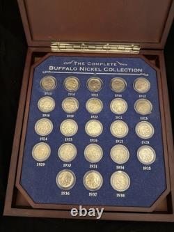 Complete Buffalo Nickel Collection Set 1913-1938 Danbury Mint Wood Case. JL235