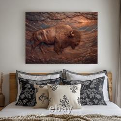 Copper Effect Bison Wall Art, Western Buffalo Decor, Rustic Lodge Wildlife Art