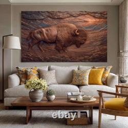 Copper Effect Bison Wall Art, Western Buffalo Decor, Rustic Lodge Wildlife Art