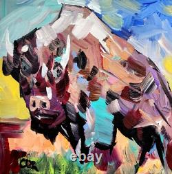 Corbellic Buffalo Bison Landscape 12x12 Abstract Impressionism Original Fine Art