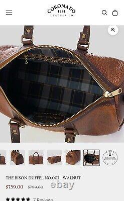Coronado Leather Bison/Buffalo Duffel Weekender Travel Bag NEW