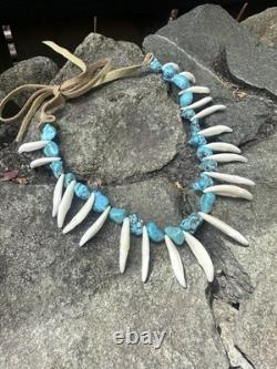 Coyote tooth necklace Native American made Mountain Man rendezvous bison teeth