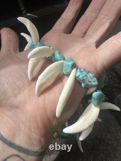 Coyote tooth necklace Native American made Mountain Man rendezvous bison teeth