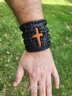 Cross genuine Buffalo Bison leather cuff custumize wrist size bracelet