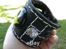 Cuff Black special Bracelet Bison leather sterling silver Kokopelli Onyx stone