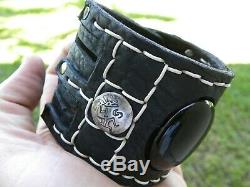 Cuff Black special Bracelet Bison leather sterling silver Kokopelli Onyx stone