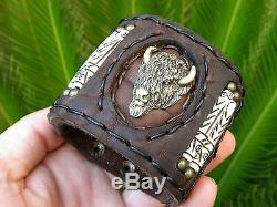 Cuff Bracelet Buffalo Leather bone Bison Head nice gift for Buffalo Bills fans