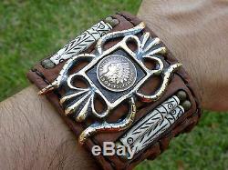 Cuff High Quality Bison leather Bracelet Buffalo Indian Nickel coin bones