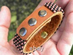 Cuff bracelet 1901 Indian Head penny coin Bison leather glass copper black beads