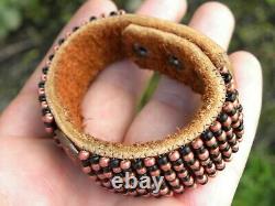 Cuff bracelet 1901 Indian Head penny coin Bison leather glass copper black beads