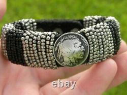 Cuff bracelet 1936 authentic Buffalo Indian Nickel coin Bison leather glass bead