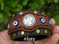 Cuff bracelet Bison leather Mercury dime coin 1936 1939 1940 1941 1942 1943 1944