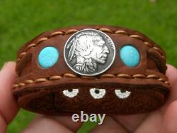 Cuff bracelet Buffalo Bison leather authentic 1937 Buffalo Indian Nickel coin
