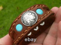 Cuff bracelet Buffalo Bison leather authentic 1937 Buffalo Indian Nickel coin