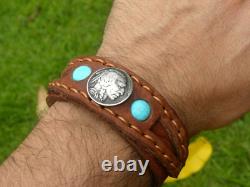 Cuff bracelet Buffalo Bison leather authentic 1937 Buffalo Indian Nickel coin
