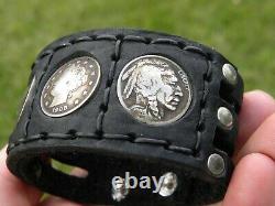 Cuff bracelet Buffalo Bison leather authentic Liberty and Buffalo Indian coins