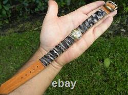 Cuff bracelet Menorah Israel coin Bison leather glass beads large adjustable