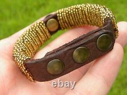 Cuff bracelet authentic Ancient Roman coin genuine Bison leather glass bead