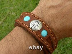 Cuff bracelet customize size Buffalo Bison leather sterling silver Kokopelli