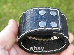 Cuff bracelet genuine Alligator Bison leather secret wrist wallet pocket purse