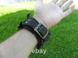 Cuff bracelet genuine Alligator Crocodile skin horn Bison leather adjustable