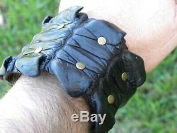 Cuff bracelet genuine Alligator Crocodile skin horn Bison leather adjustable