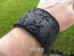 Cuff bracelet genuine Bison leather wristband secret pocket wrist wallet purse