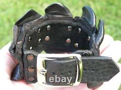 Cuff bracelet genuine black Alligator Crocodile horn Bison leather adjustable