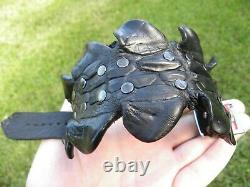 Cuff bracelet genuine black Alligator Crocodile horn Bison leather adjustable