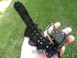 Cuff bracelet genuine black Alligator Crocodile horn Bison leather adjustable