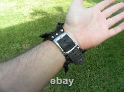 Cuff bracelet genuine black Alligator Crocodile horn Bison leather adjustable