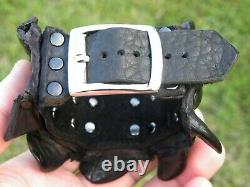 Cuff bracelet genuine black Alligator Crocodile horn Bison leather adjustable