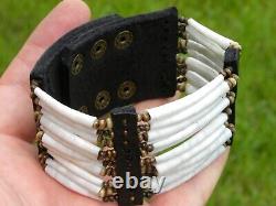 Cuff bracelet good luck dentalium shells Bison leather bone cool Shaman style