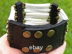Cuff bracelet good luck dentalium shells Bison leather bone cool Shaman style