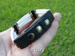 Cuff bracelet good luck dentalium shells Bison leather bone cool Shaman style