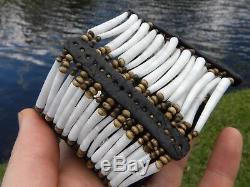 Cuff dentalium bracelet ketoh good luck shell bone Bison leather Shaman styl