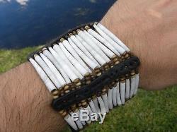 Cuff dentalium bracelet ketoh good luck shell bone Bison leather Shaman styl