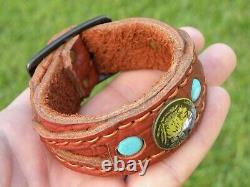 Cuff genuine Bison leather bracelet 1937 Buffalo Indian Nickel coin turquoise