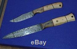 Custom Hand-Made Damascus Steel Knife Set with Sheaths & Bison-Mammoth Handles