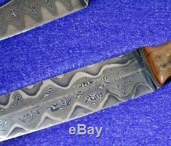 Custom Hand-Made Damascus Steel Knife Set with Sheaths & Bison-Mammoth Handles